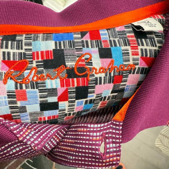 Robert Graham Short Sleeve Knit Performance Polo Shirt Burgundy Geometric Knit M - Picture 3 of 5